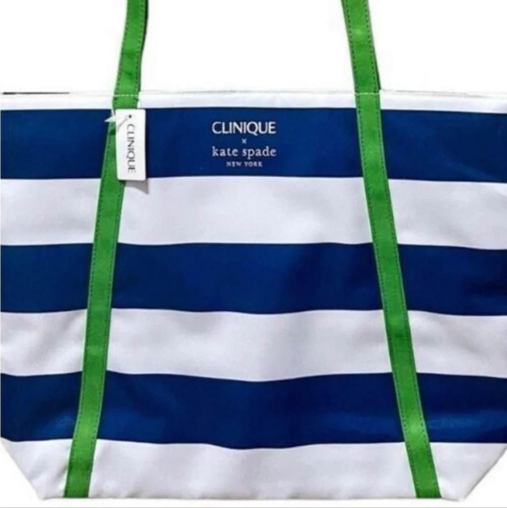 Clinique X Kate Spade New York Tote Blue & White Striped & Green